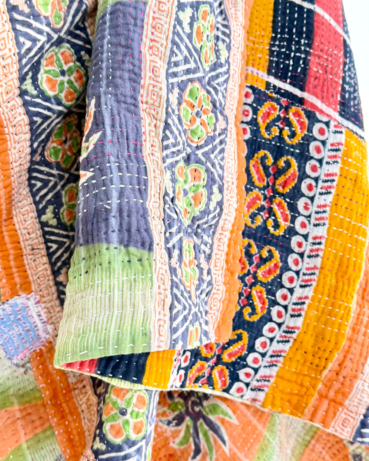 Project Kantha Quilt: Geometric Orange and Green