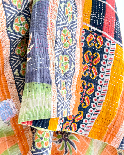 Project Kantha Quilt: Geometric Orange and Green