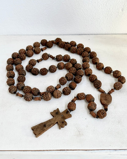 Vintage French Lourdes Rosary (Chapelet) – Wooden Pilgrimage Beads