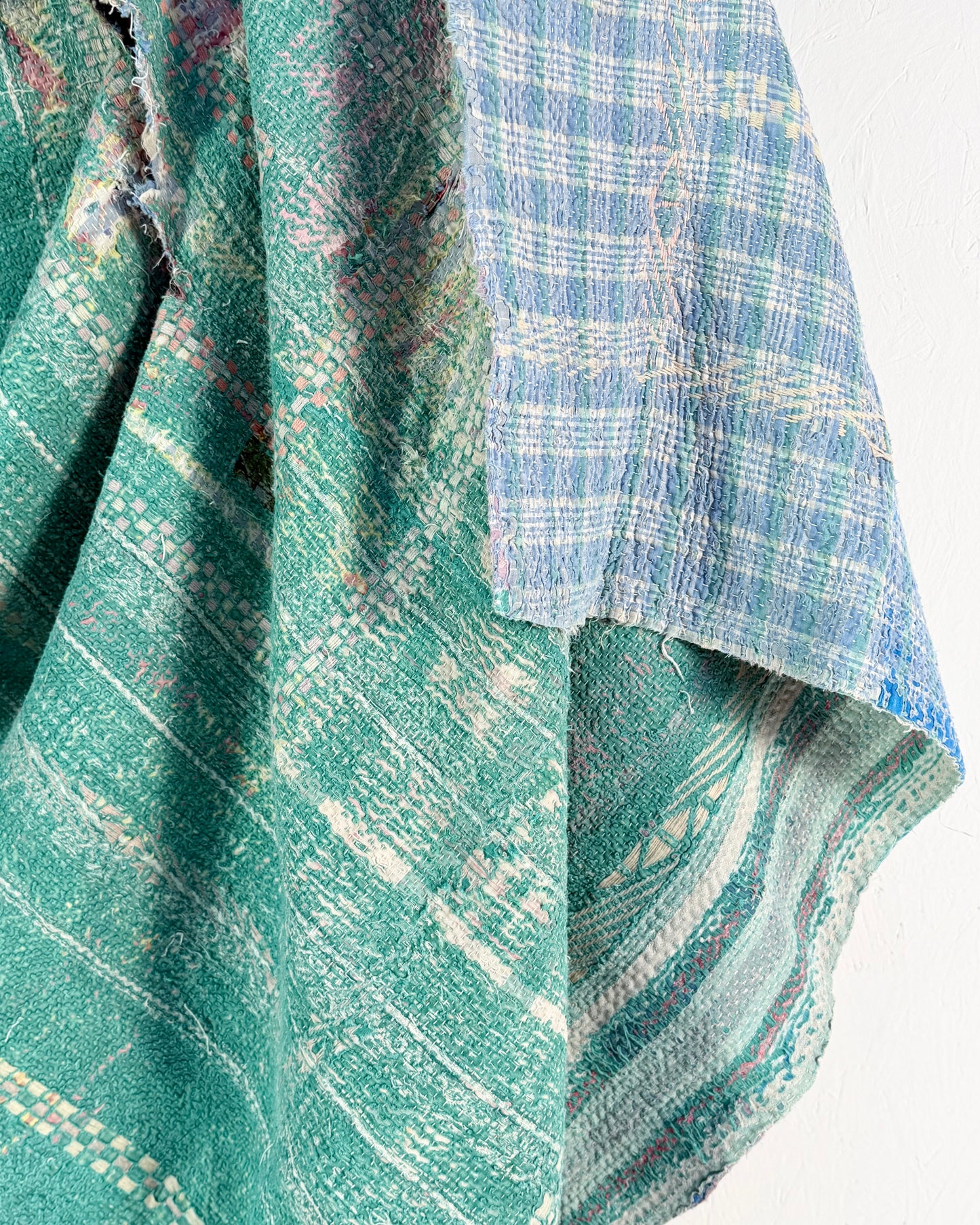 Project Kantha Quilt: Green and Blue With Authentic Aged Texture