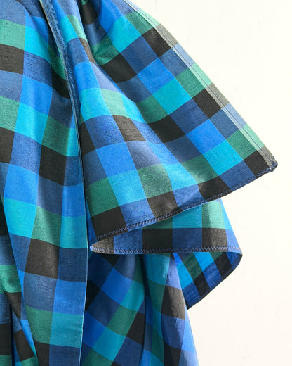 Preloved Silk Sari Length in Blue Check 05