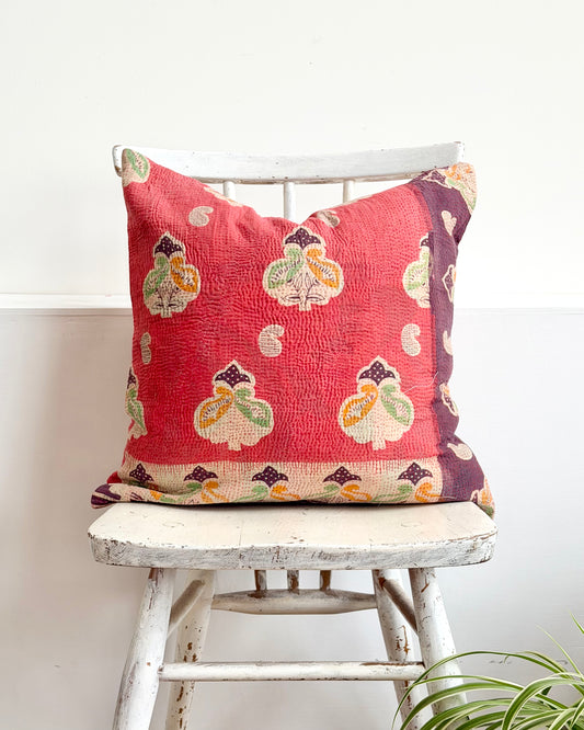 Vintage Kantha Cushion In Pink and Purple - 45cm Square