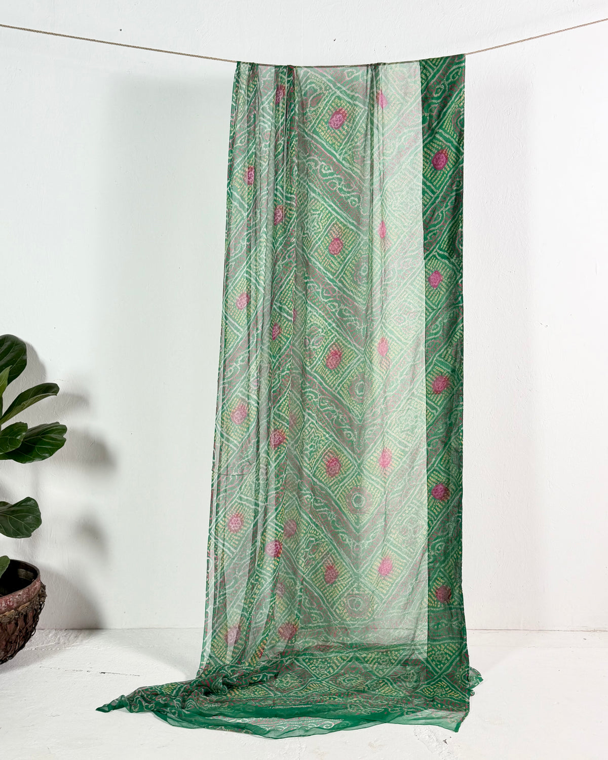Preloved Silk Sari Green Georgette 07