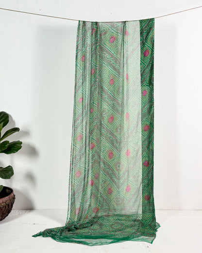 Preloved Silk Sari Green Georgette 07