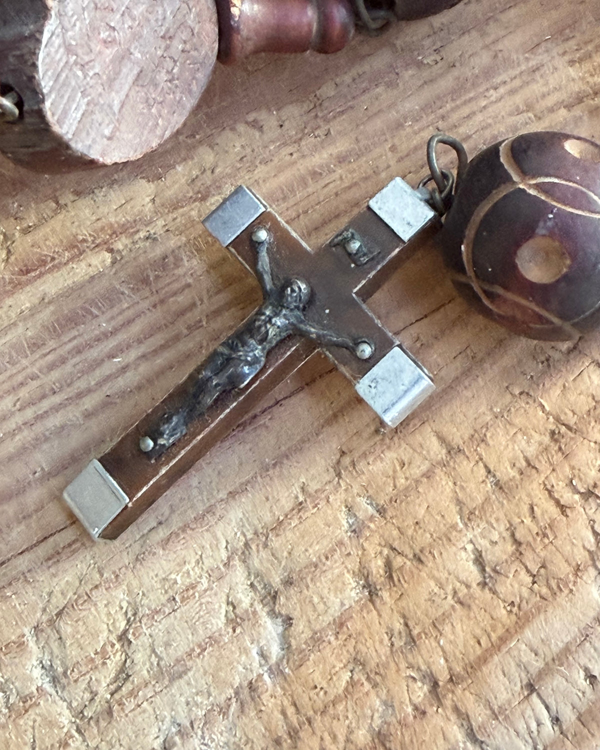 Vintage French Lourdes Rosary (Chapelet) – Wooden Pilgrimage Beads