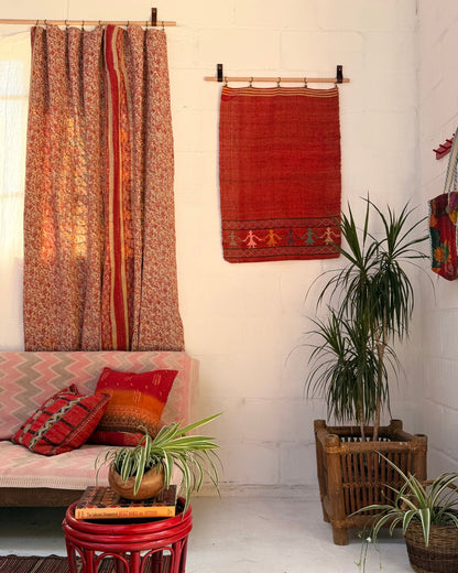 Woven Vintage Central Asian Wall Panel In Red With Embroidery - Biggs & Hill