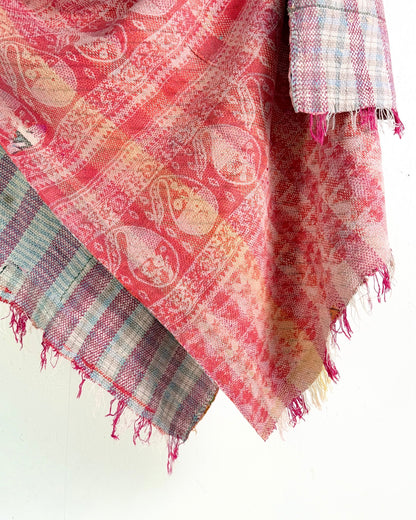 Heavy Kantha Blanket Quilt With Pink Stripes - Biggs & Hill