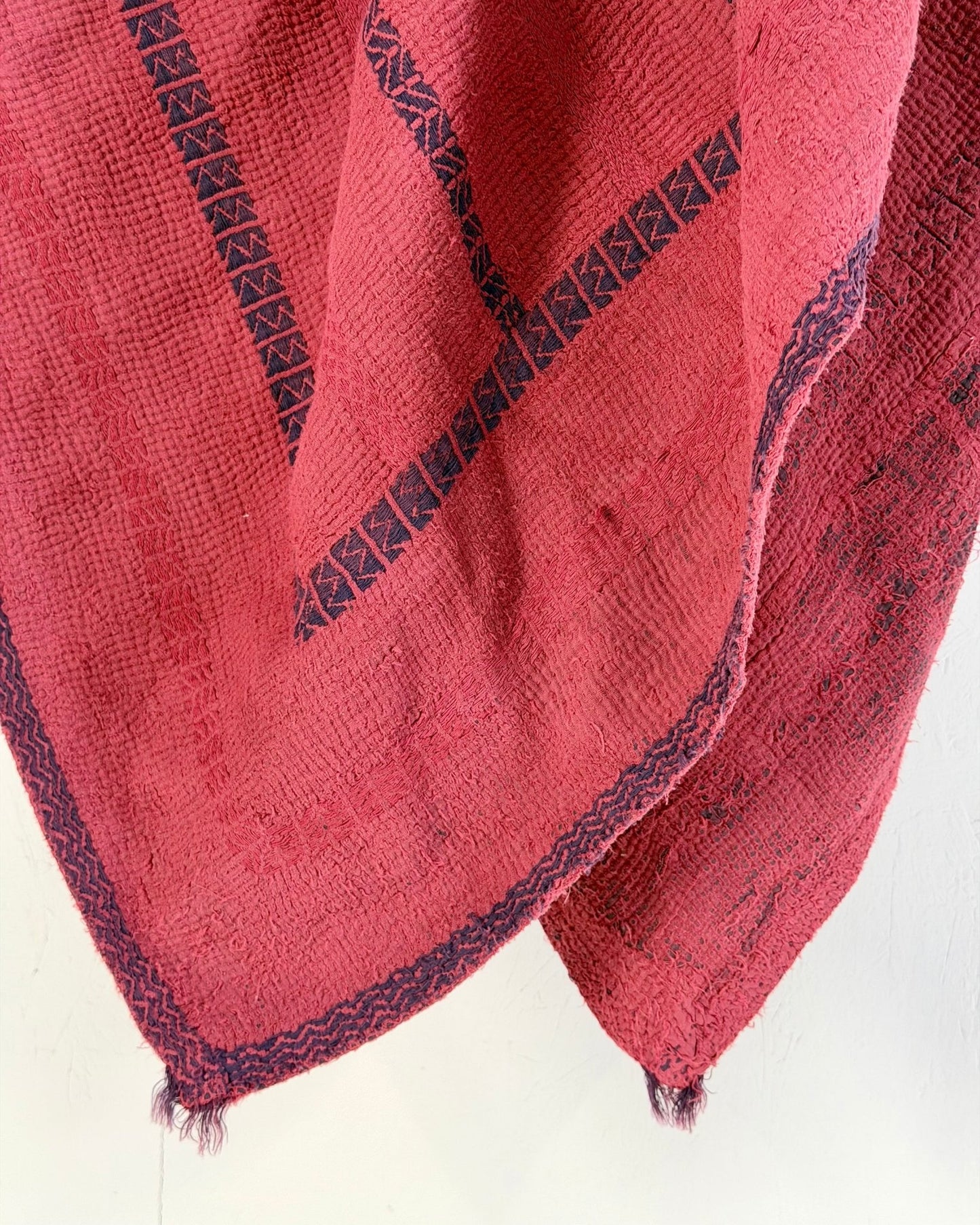 Fine Stitched Embroidered Vintage Kantha Quilt in Deep Plum Red - Biggs & Hill