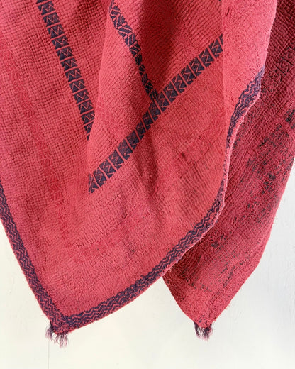 Fine Stitched Embroidered Vintage Kantha Quilt in Deep Plum Red - Biggs & Hill