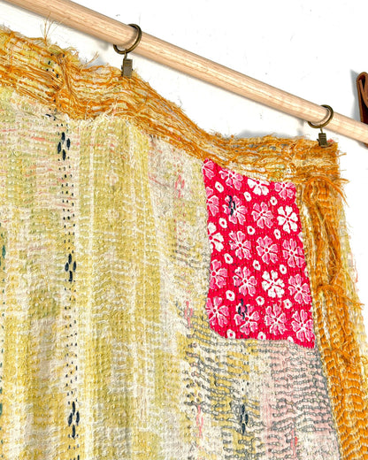 Textured Vintage Kantha Quilt In Blue and Gold - Biggs & Hill