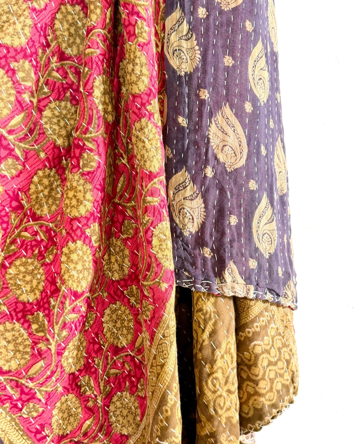 Vintage Cotton Kantha Quilt In Pink and Purple 12 - Biggs & Hill