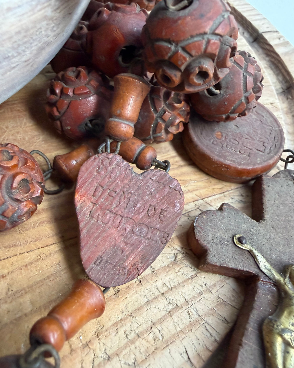 Vintage French Lourdes Rosary (Chapelet) – Wooden Pilgrimage Beads