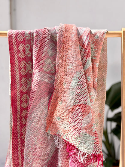 Heavy Kantha Blanket Quilt With Pink Stripes - Biggs & Hill