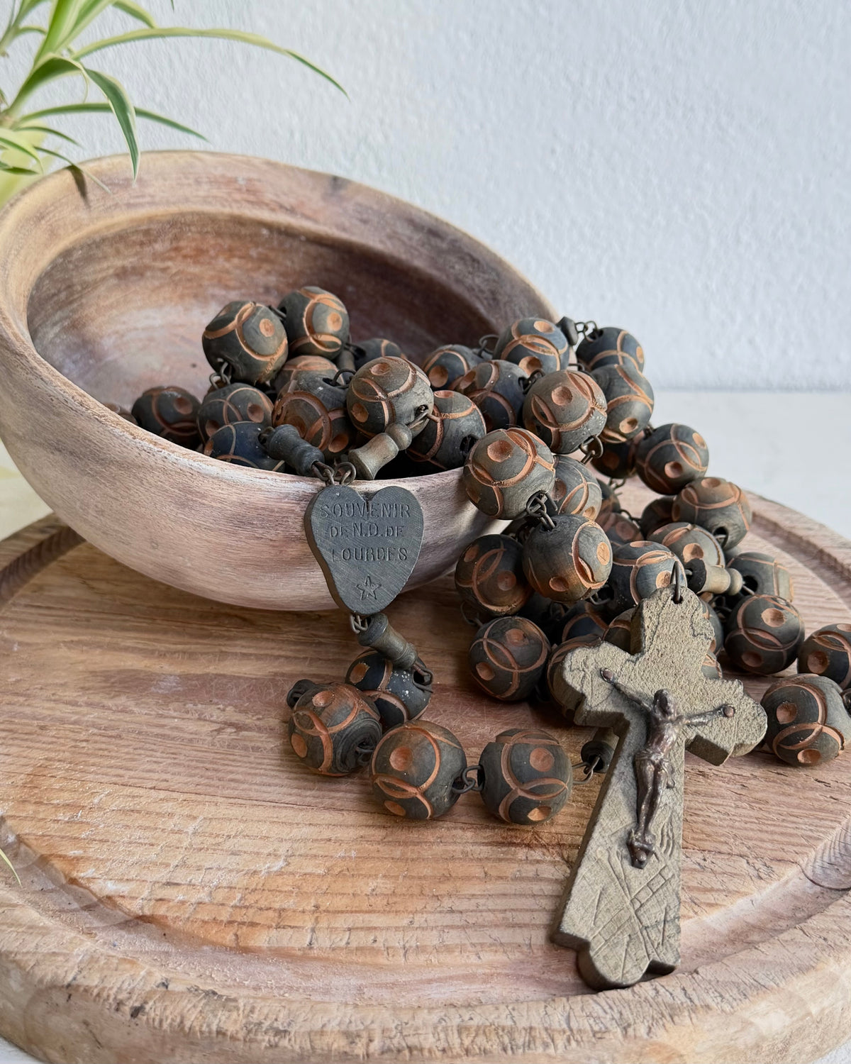 Vintage French Lourdes Rosary (Chapelet) – Wooden Pilgrimage Beads