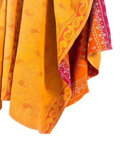 Extra Large Fine Stitched Vintage Kantha Quilt in Yellow and Orange