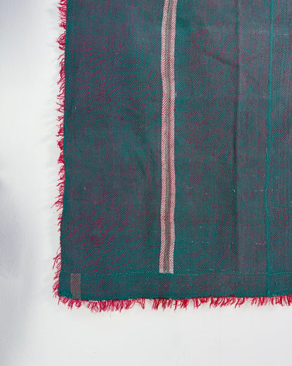 Large Heavy Kantha Blanket Quilt With Lik Phul Stitching In Forest Green and Pink - Biggs & Hill
