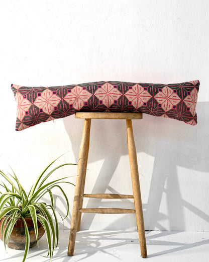 Vintage Kantha Bolster Cushion Cover With Galichi Kantha Stitching - 100cm