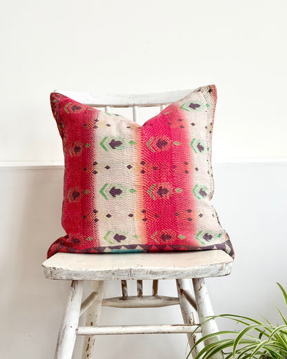 Vintage Kantha Cushion In Pink, White and Purple - 45cm Square