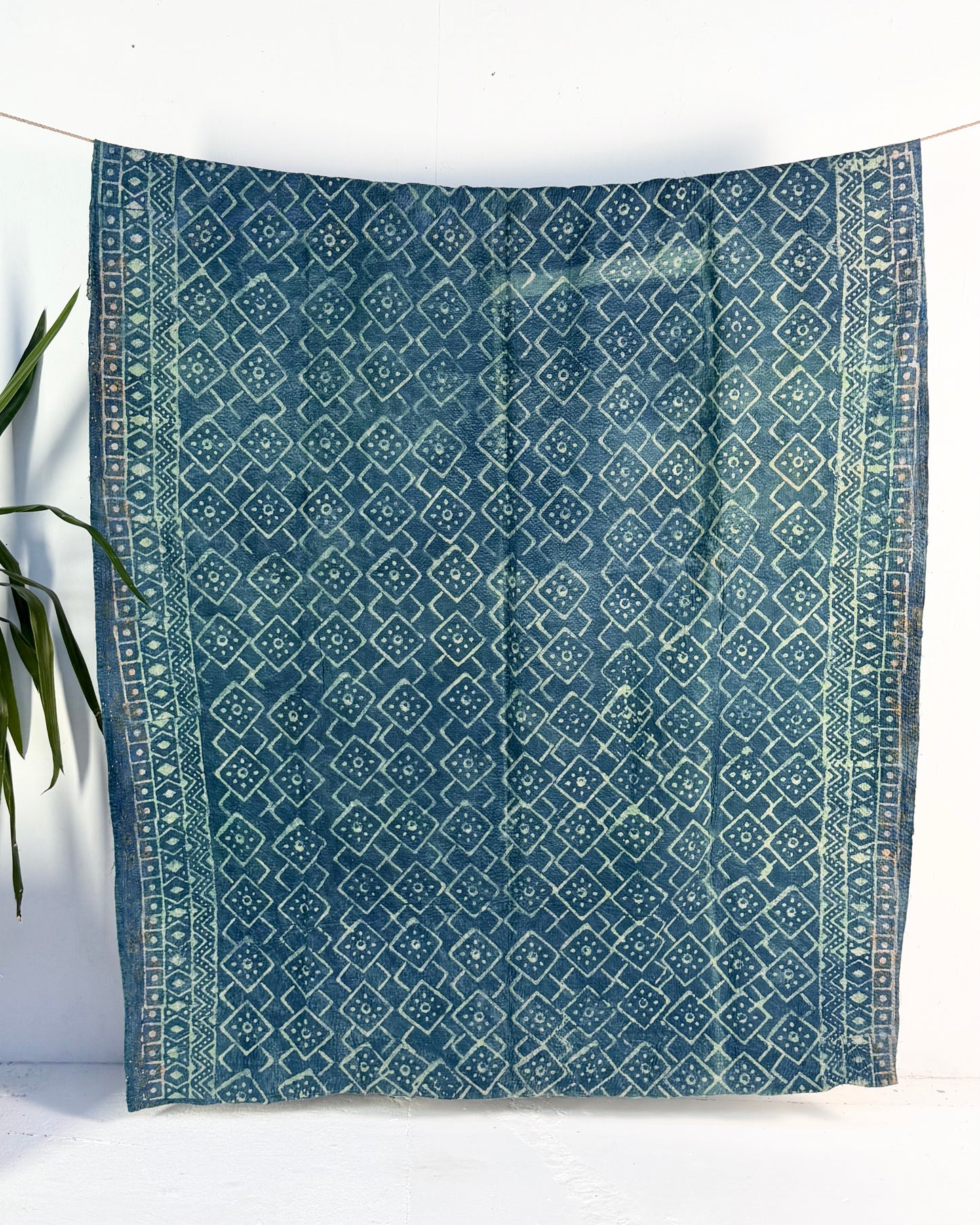 Large Heavy Indigo Print Kantha Quilt