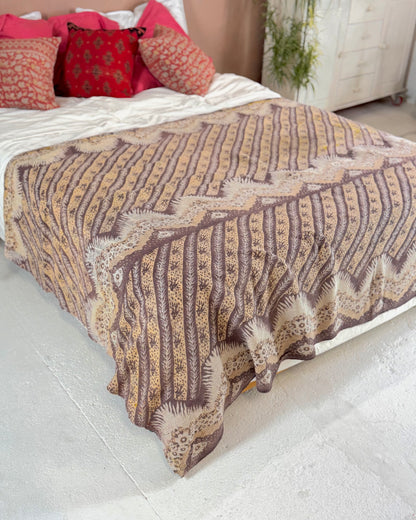 Large Extra Fine Stitched Vintage Kantha Quilt in Pinks and Greys