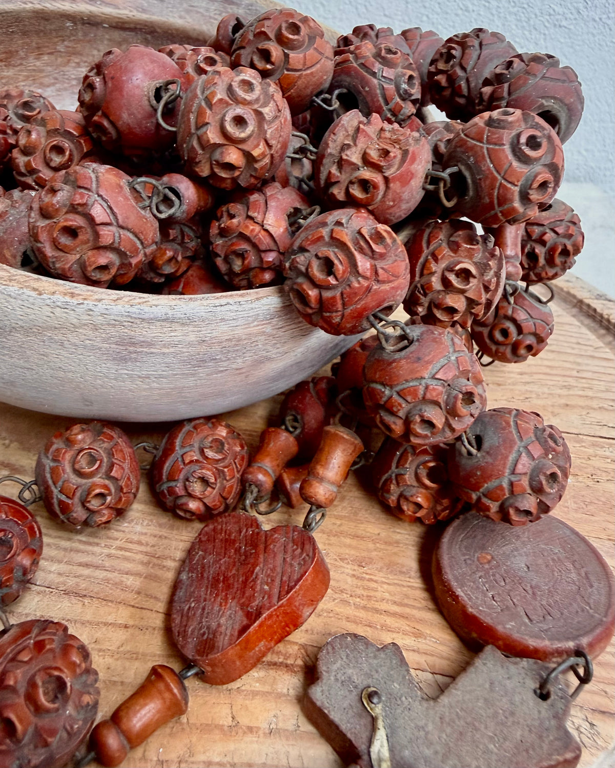 Vintage French Lourdes Rosary (Chapelet) – Wooden Pilgrimage Beads