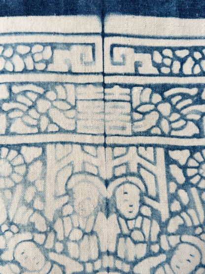 Vintage Chinese Blue Jiaxie Wedding Quilt Face – Drama Pattern