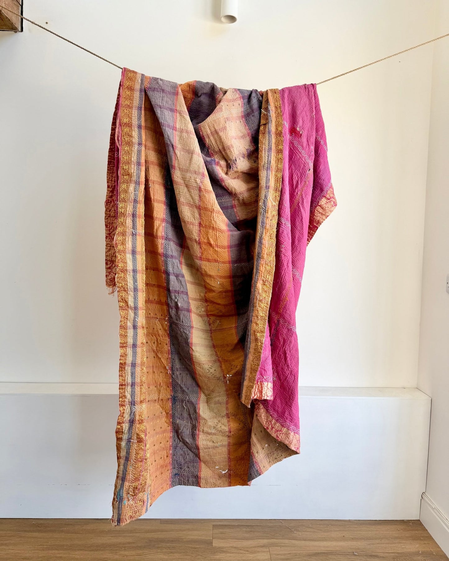 Project Kantha Quilt: Pink and Blue With Embroidery - Biggs & Hill