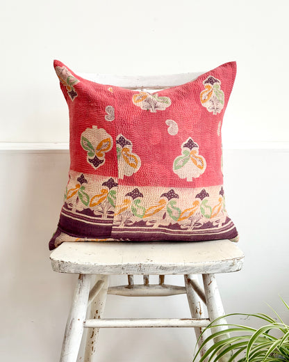 Vintage Kantha Cushion In Pink and Purple - 45cm Square