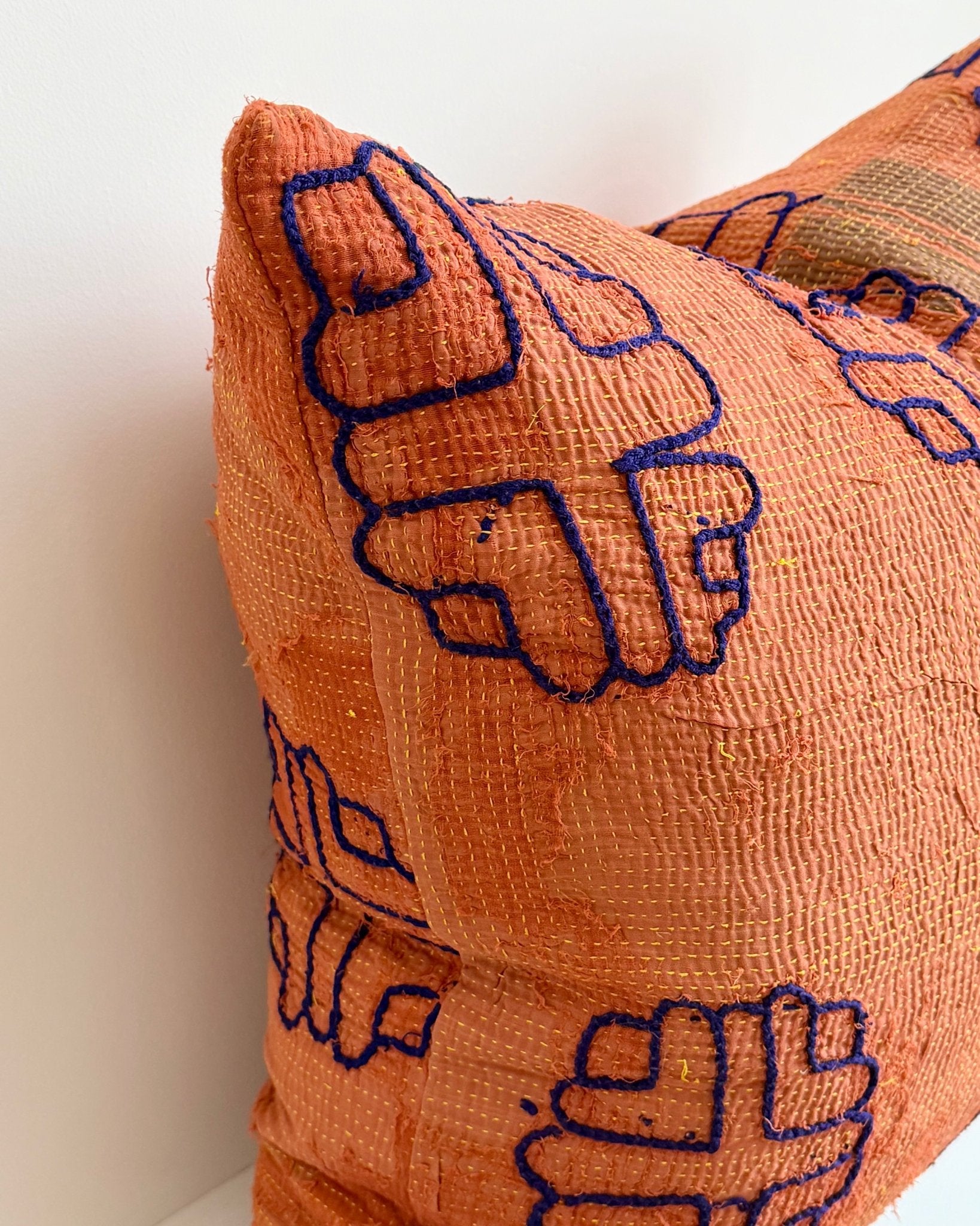 Vintage Kantha Cushion In Terracotta 05 - 50cm Square - Biggs & Hill