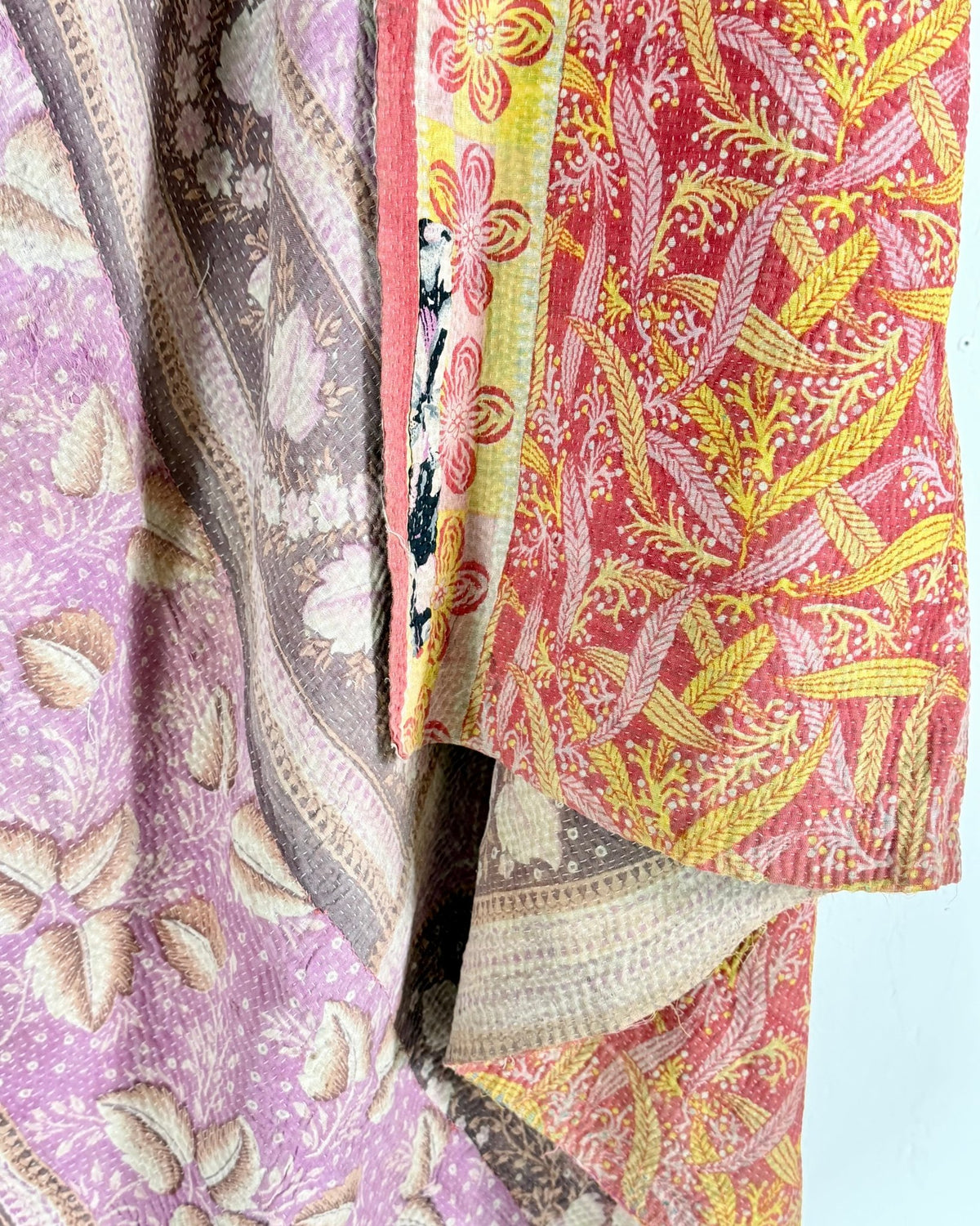 Large Fine Stitched Vintage Kantha Quilt in Pink, Orange and Lilac - Biggs & Hill