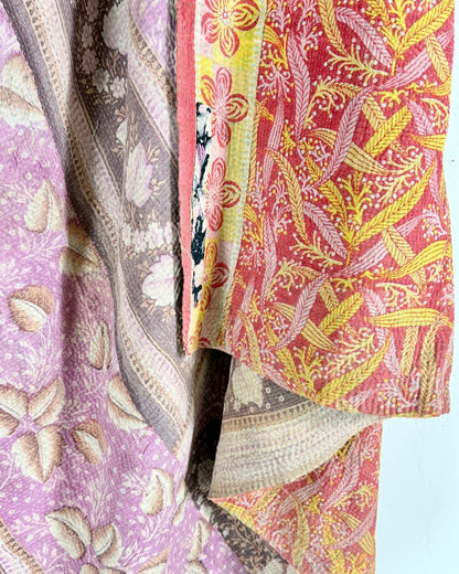 Large Fine Stitched Vintage Kantha Quilt in Pink, Orange and Lilac - Biggs & Hill