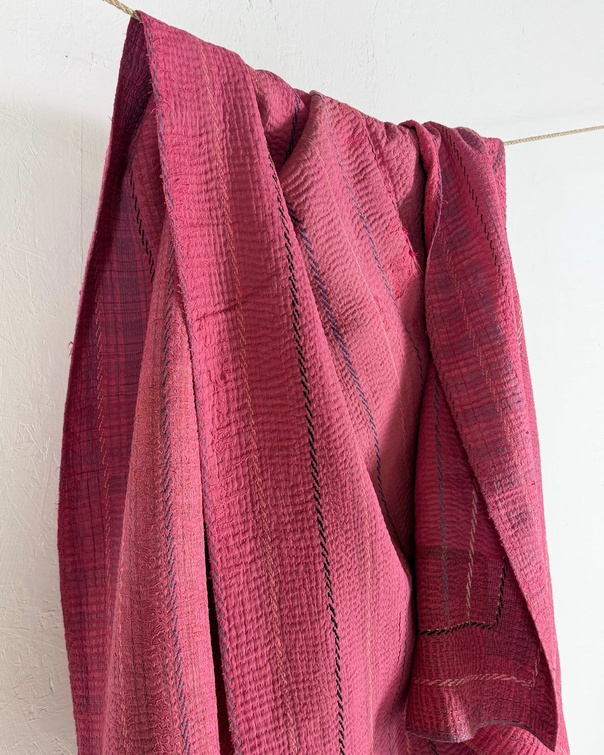 Embroidered Vintage Kantha Quilt in Pink - Biggs & Hill