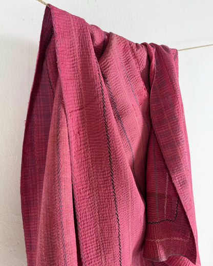 Embroidered Vintage Kantha Quilt in Pink - Biggs & Hill