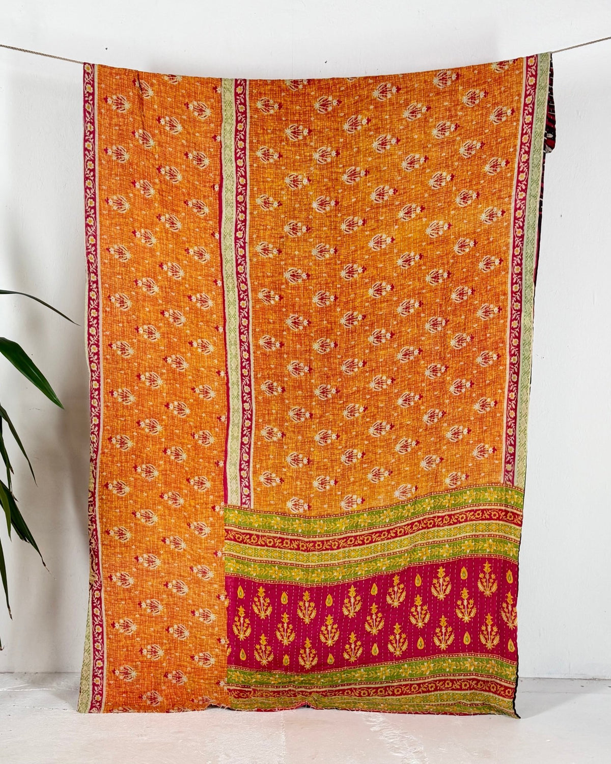 Vintage Cotton Kantha Quilt In Orange and Black 13 - Biggs & Hill