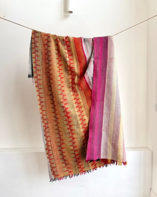 Heavy Kantha Blanket Quilt in Pink and Orange Stripe - Biggs & Hill