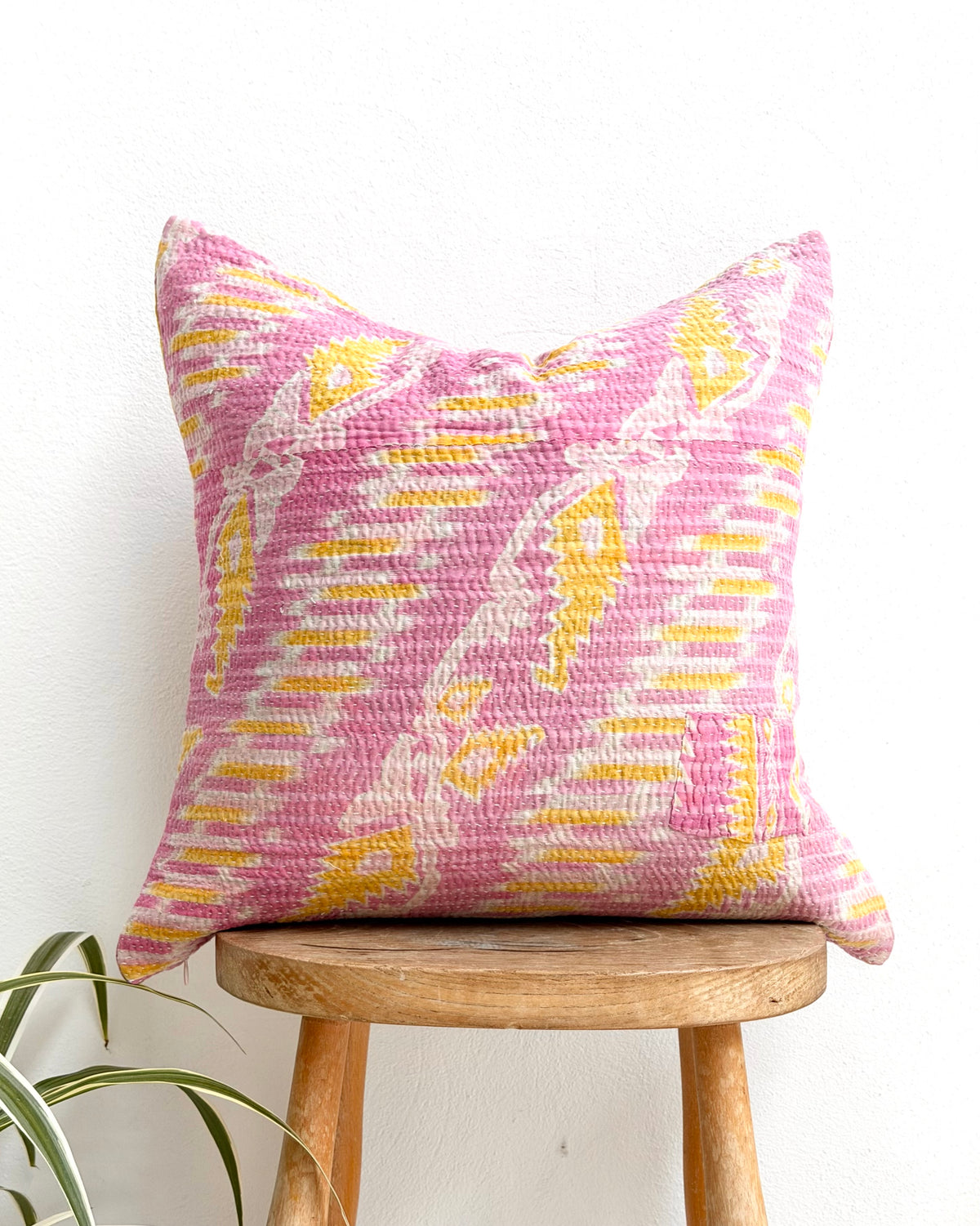 Handmade Vintage Kantha Cushion Cover In Pink - 45cm (18") Square
