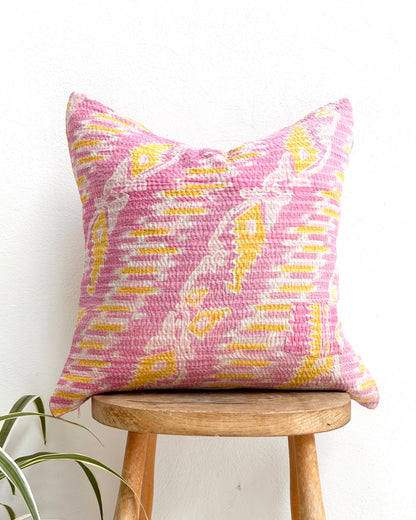 Handmade Vintage Kantha Cushion Cover In Pink - 45cm (18") Square