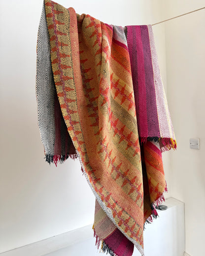 Heavy Kantha Blanket Quilt in Pink and Orange Stripe