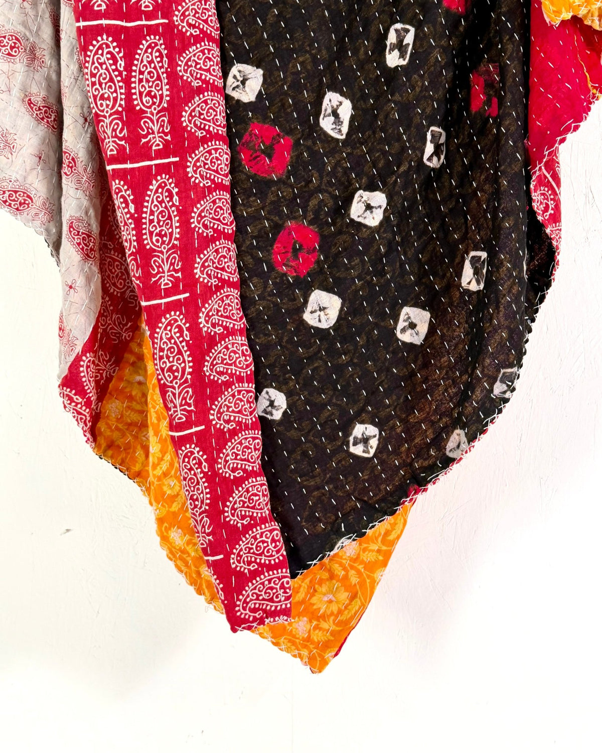 Vintage Cotton Kantha Quilt In Orange and Red 03 - Biggs & Hill