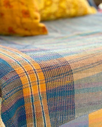 Vintage Embroidered Ralli Quilt in Black and Blue