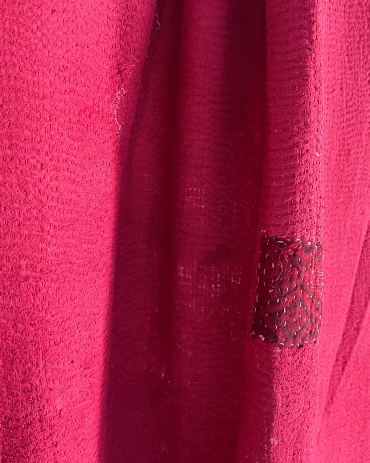 Ajrakh Printed Vintage Kantha Quilt in Deep Red - Biggs & Hill