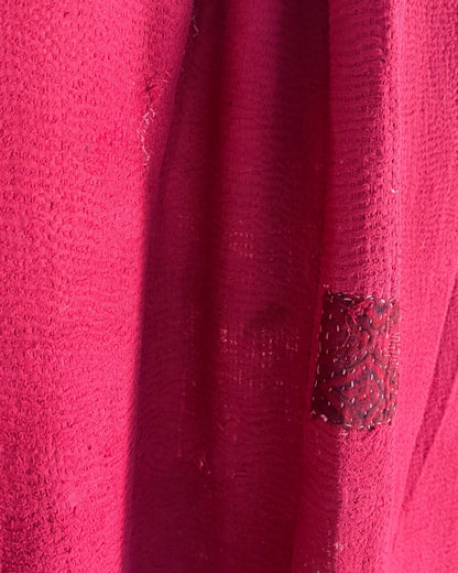 Ajrakh Printed Vintage Kantha Quilt in Deep Red - Biggs & Hill