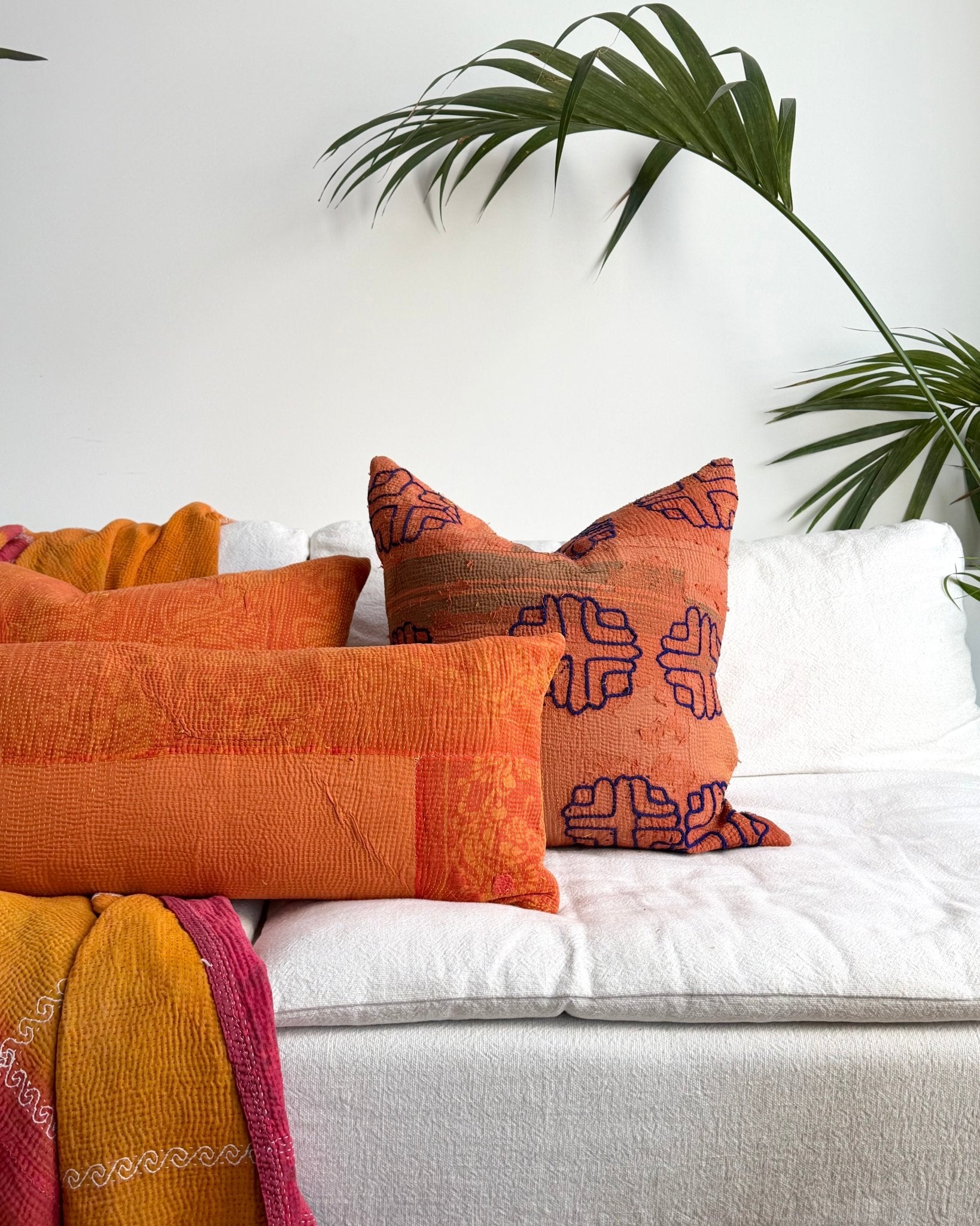 Vintage Kantha Cushion In Terracotta 05 - 50cm Square - Biggs & Hill