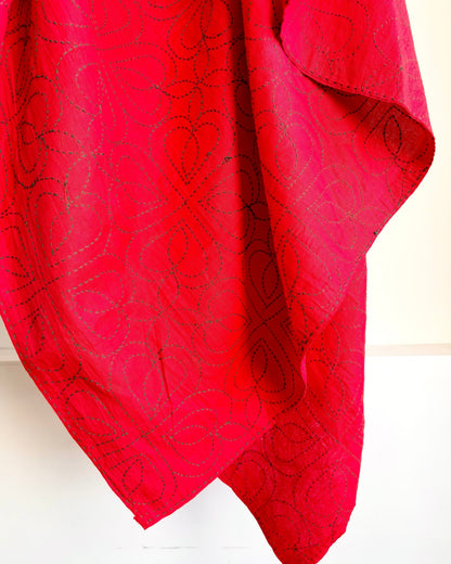 Embroidered Handmade Revival Nakshi Kantha Bedcover In Red - Biggs & Hill