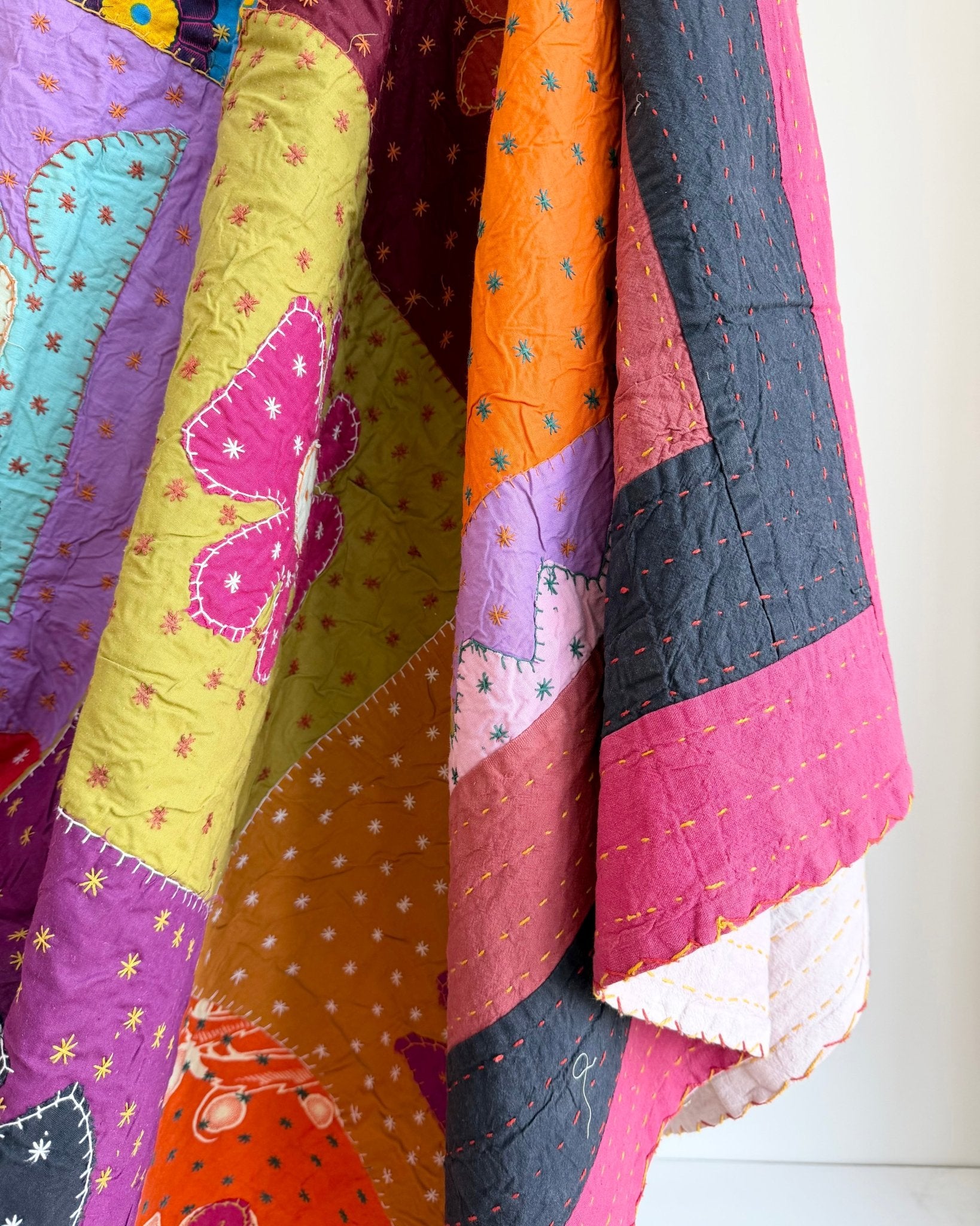 Patchwork Hand Stitched Jogi Bedspread 05 - Double/ King Size - Biggs & Hill