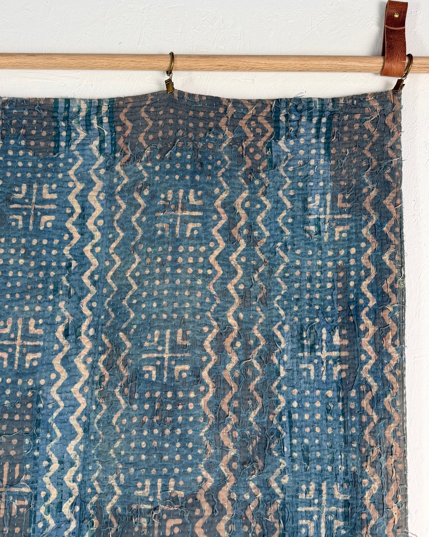 Large Heavy Indigo Print Kantha Quilt - Biggs & Hill