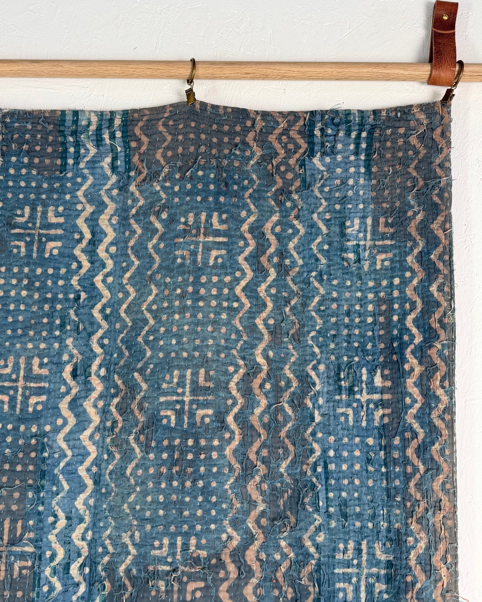 Large Heavy Indigo Print Kantha Quilt - Biggs & Hill