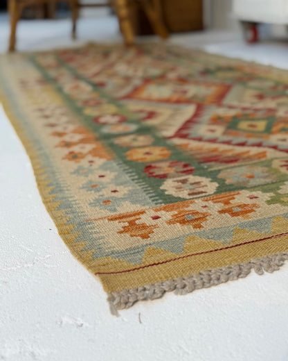 Green and Yellow Afghan Chobi Kilim Rug - Biggs & Hill