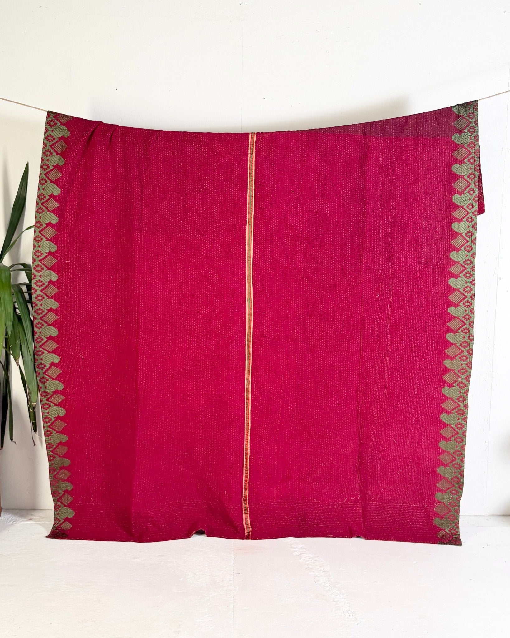 Extra Large Ajrakh Printed Vintage Kantha Quilt In Deep Red - Biggs & Hill