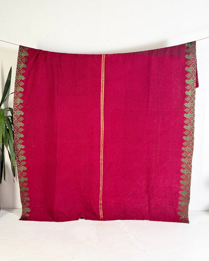 Extra Large Ajrakh Printed Vintage Kantha Quilt In Deep Red - Biggs & Hill